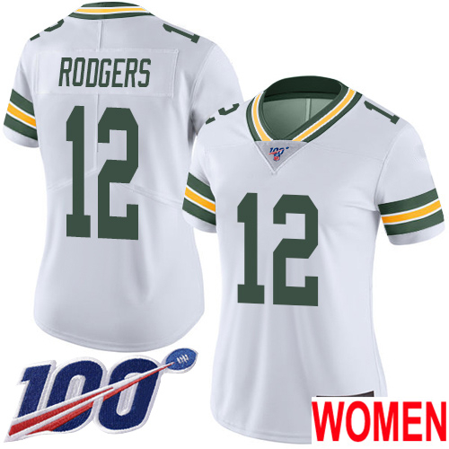 Green Bay Packers Limited White Women #12 Rodgers Aaron Road Jersey Nike NFL 100th Season Vapor Untouchable->women nfl jersey->Women Jersey